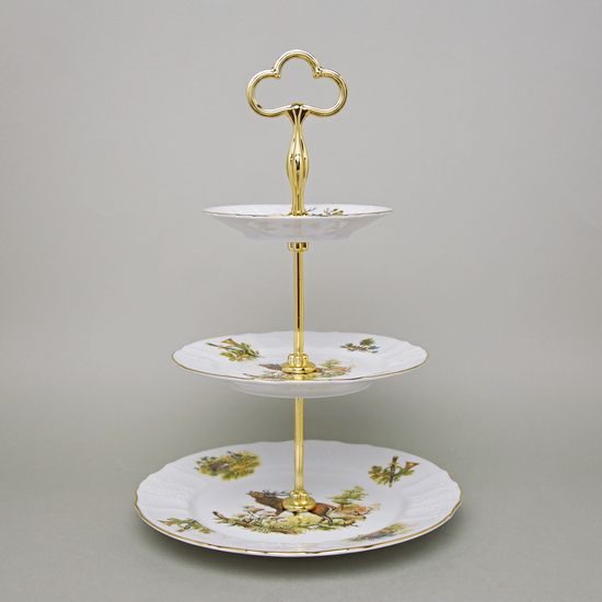 Etažer 3 dílný 34 cm - kovová tyčka, Thun 1794, karlovarský porcelán, BERNADOTTE myslivecká