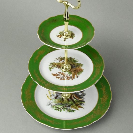 Etažer 3 díl. 34 cm, Mary-Anne, zelený myslivec, Leander Loučky