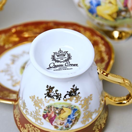 Coffee set for 6 pers., The Three graces, gold + pearl ruby red, Queen's Crown