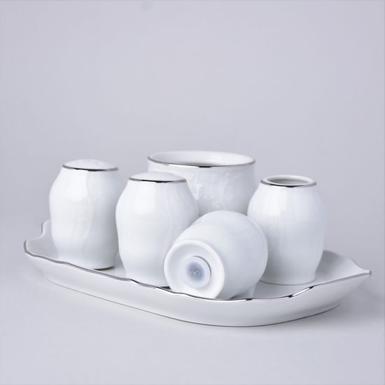 Cruet set 6 pcs., Thun 1794 Carlsbad porcelain, BERNADOTTE platinum