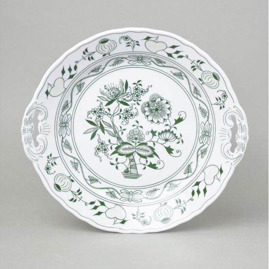 Cake plate 28 cm with handles, Original green onion pattern