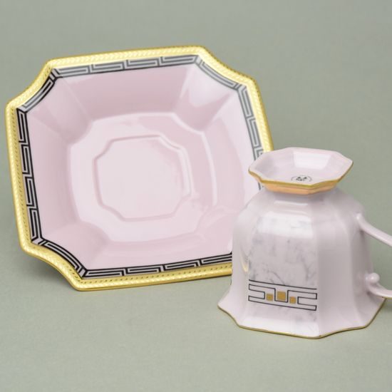 Šálek 110 ml + podšálek 14 cm Empír, dekor 513, Růžový porcelán z Chodova