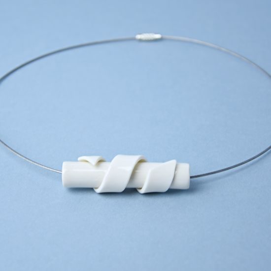 Náhrdelník: Spiralis, Ocelové lanko, Porcelánové šperky Ateliér Mallys
