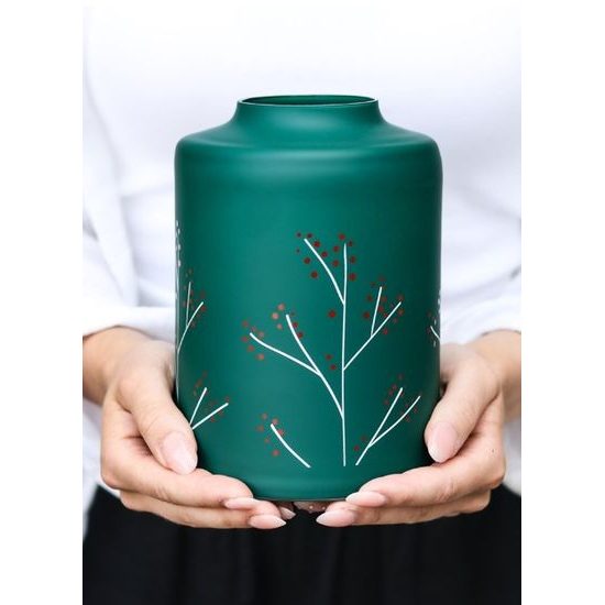 Glass green vase 18 cm Holly and Mistletoe, Glassor