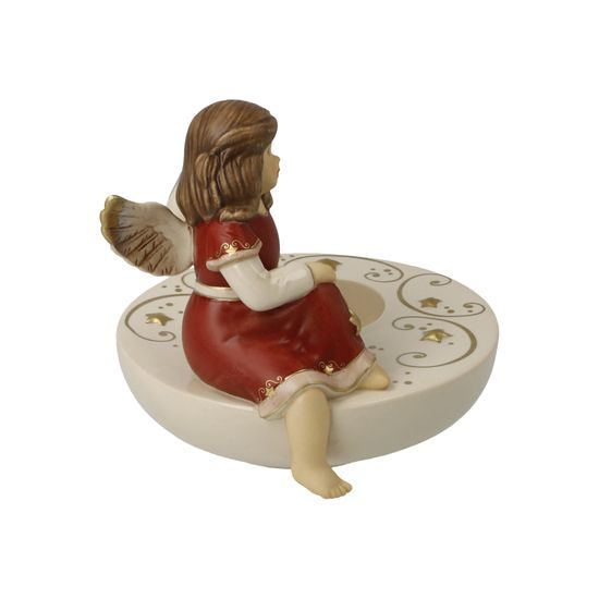 Anděl snící se svícnem červený 12 / 12,5 / 11,5 cm, kamenina, Goebel
