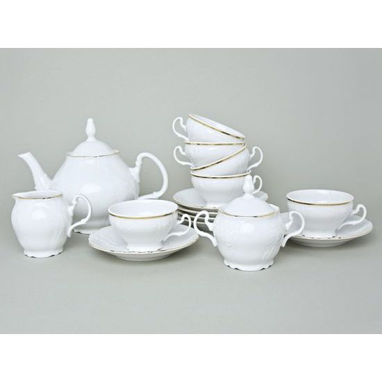Tea set for 6 persons, Thun 1794 Carlsbad porcelain, BERNADOTTE gold line