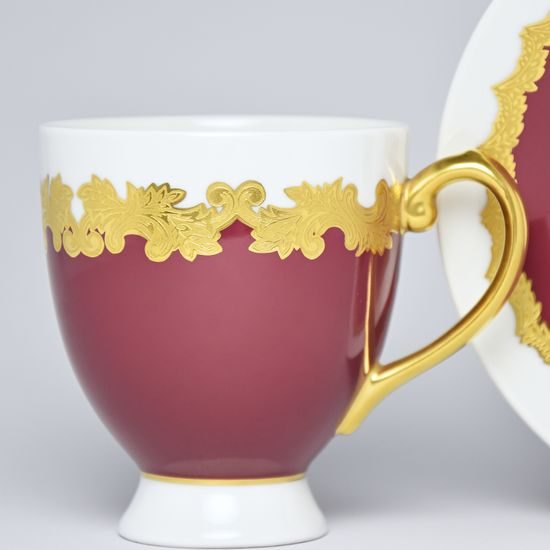 Cup and Saucer Luxurious - Purple + Gold, 210 ml, Gold Etching and Hand-painted, Haas a Czjzek Porcelain