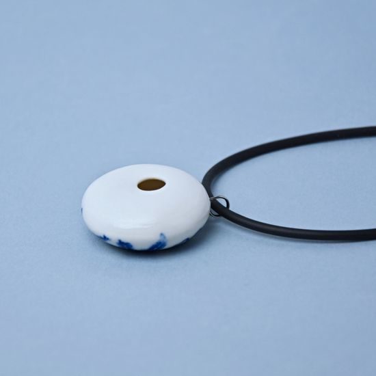 Náhrdelník: Duté kolečko 38 mm, Kvetoucí kaktus, černá pryž, Porcelánové šperky Ateliér Mallys