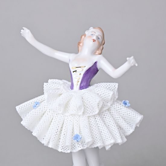Tanečnice s krajkou (fialová) 8 x 6 x 12 cm, Kurt Steiner, Porcelánové figurky Unterweissbacher