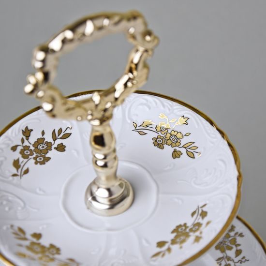 Etažer 3-díl. 34 cm, Thun 1794, karlovarský porcelán, BERNADOTTE zlaté kytičky