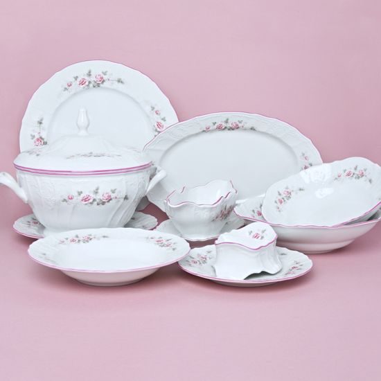 Pink line: Dining set for 6 persons, Thun 1794 Carlsbad porcelain, BERNADOTTE roses