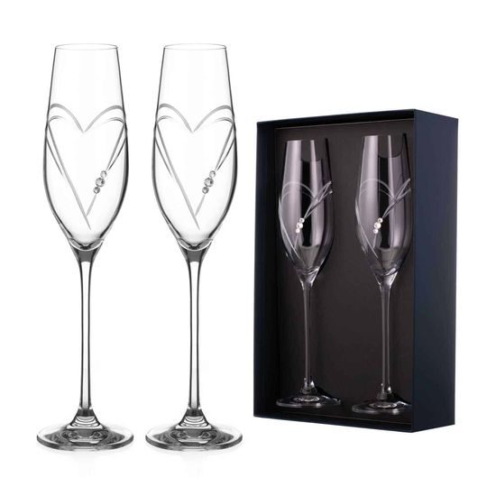 Hearts Champagne Flutes – set of 2 glasses 210 ml, Swarovski Crystals