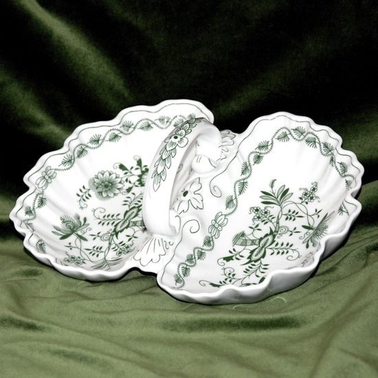 2-Compartment dish 28 cm, Green Onion Pattern, Cesky porcelan a.s.