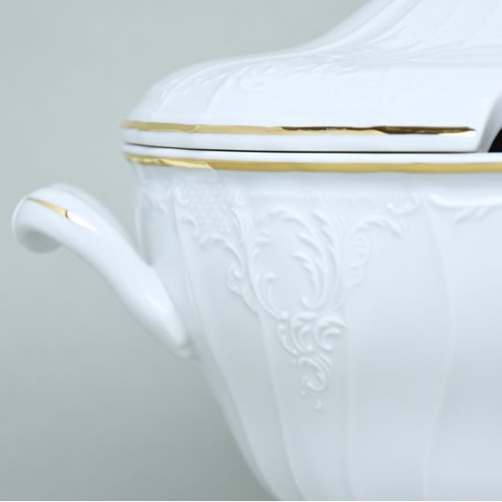 Soup tureen 2,5 l, Thun 1794 Carlsbad porcelain, BERNADOTTE gold line
