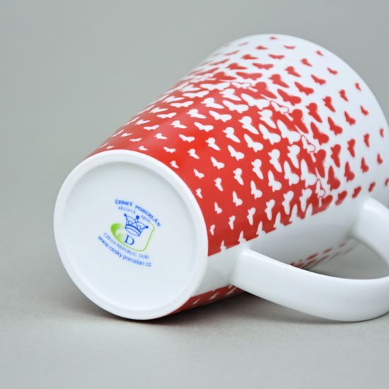 Hrnek Monza 0,35 l - červení motýlci, 12 cm, Český porcelán a.s.