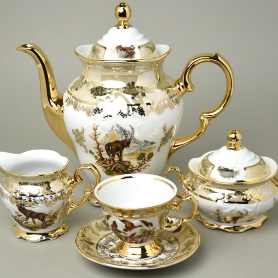Coffee set for 6 pers., hunting decor + pearl beige, Carlsbad