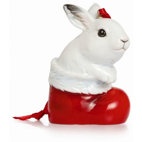 Holiday greetings bunny ornament h=8cm, FRANZ Porcelain