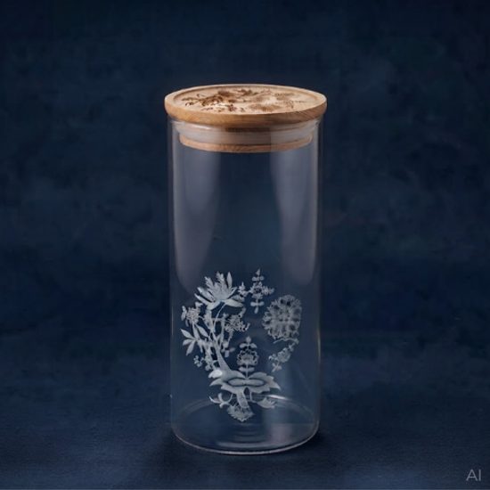 Glass Food Storage Jar with Wooden Lid, 24 cm, Onion Pattern