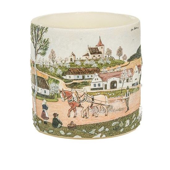 Tea light Latern 10 cm with 3D illustration of JOSEF LADA "Spring", Glassor