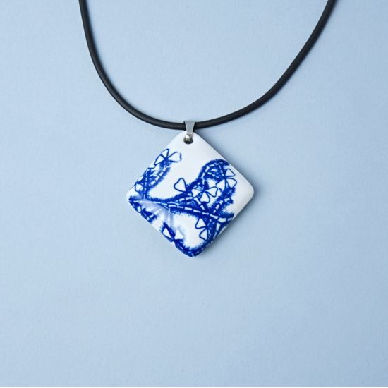 Necklace: Hollow Pillow 40 mm, Flowering Cactus, Porcelain Jewels Studio Mallys