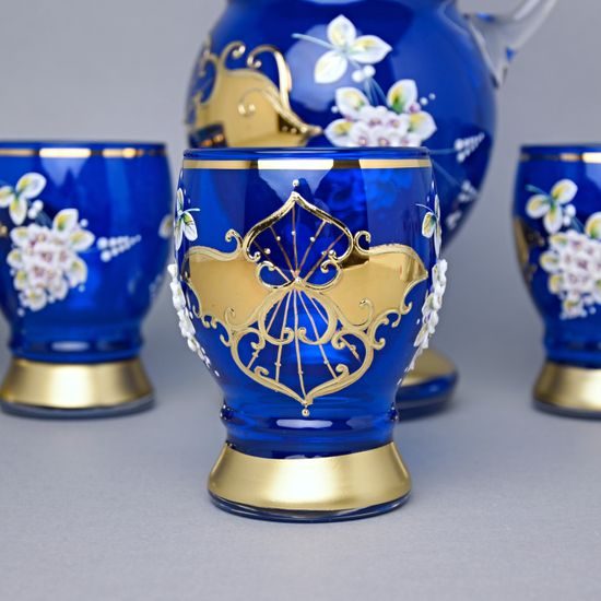 Wine set JANA 7 pcs. BLUE, enamel + gold, Novoborské sklo