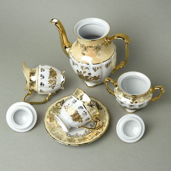 Cofe set for 6 pers., honey golden rose, Royal Czech porcelain