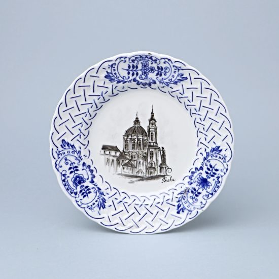 Embossed Plate – Prague Monuments (Black, Random selection), 18 cm, Vilém Janoušek, Original Blue Onion Pattern