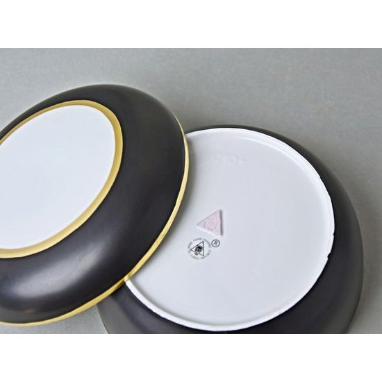 Dóza kulatá 13,7 x 7,5 cm, Černý fond + Zlato, Porcelán Duchcov
