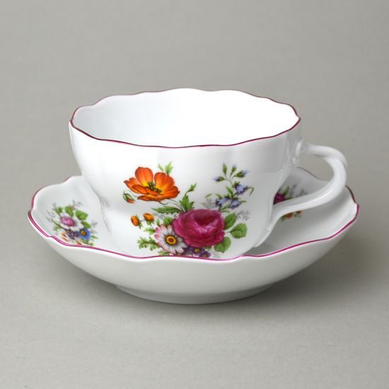 Šálek a podšálek D + D, 400 ml / 18,2 cm, pestré květy, Český porcelán a.s.