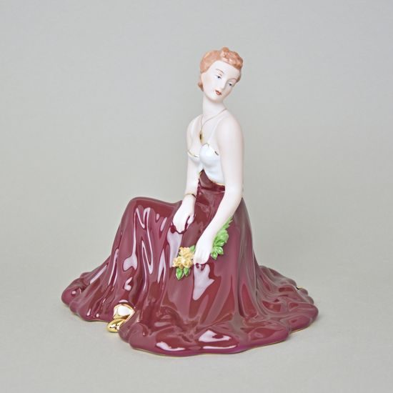 Lady sitting with roses 18 x 23 x 20 cm, Porcelain Figures Duchcov