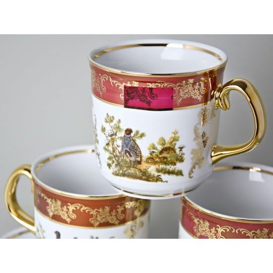 Mug Gustav 0,31 l, Hunting ruby + gold, 6 pcs., Carlsbad porcelain