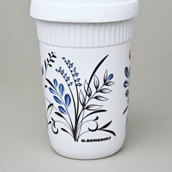 Šálek ToGo 300 ml, Modro - černé kvítí, Benedikt dvoustěnka