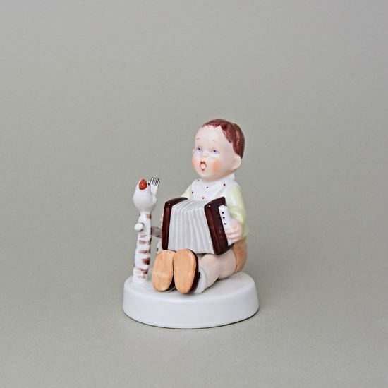 Boy Sitting With Accordion, 9,5 x 8,5 x 11 cm, Saxe, Porcelain Figures Duchcov