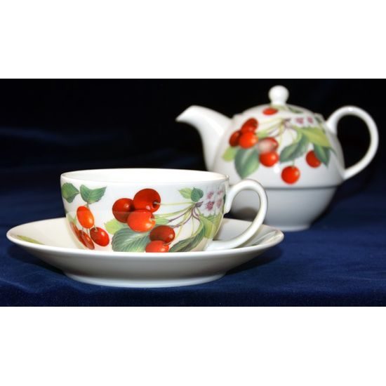 Třešně: Čajová sada 3díl. Tea for one set, Anglický porcelán Roy Kirkham