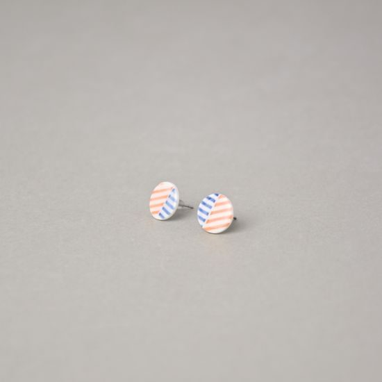 Earings: Lentils - Orange And Blue Stripes, Porcelain Jewels Studio Mallys