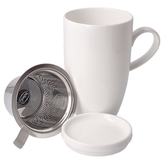 Tea Cup 450 ml with Lid and Strainer white 11,5 / 8 / 14 cm, Kaiser fine bone china