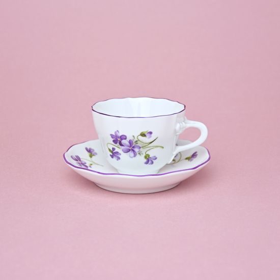 Šálek a podšálek A + A, 80 ml / 11 cm mokka (presso), fialky, Český porcelán a.s.