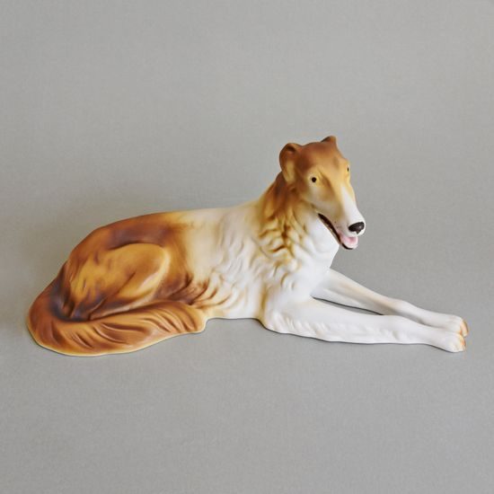 Laying Greyhound, 19 x 7,5 x 9,5 cm, Pastel, Porcelain Figures Duchcov