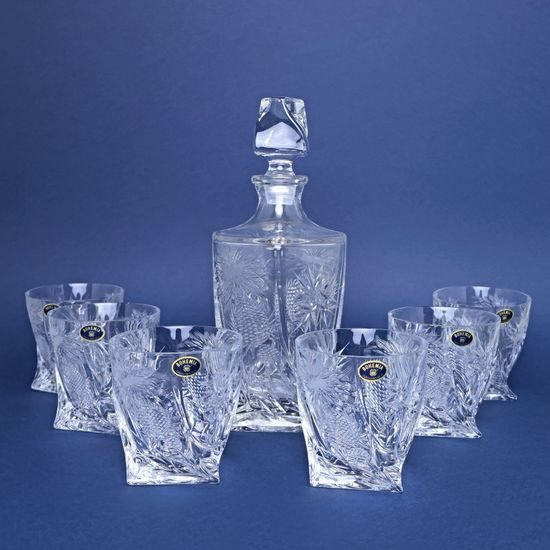 Quadro whisky set 500PK, thistle decor, 1+6 for 6 per., 700 ml + 340 ml, Bohemia Crystalite
