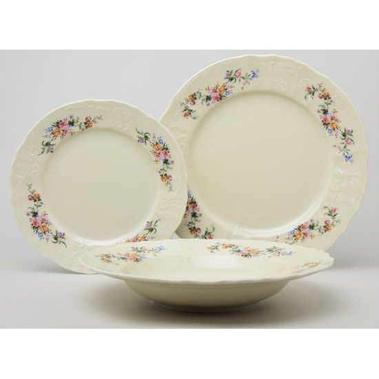 Plate set for 6 pers., Thun 1794 Carlsbad porcelain, BERNADOTTE ivory + flowers