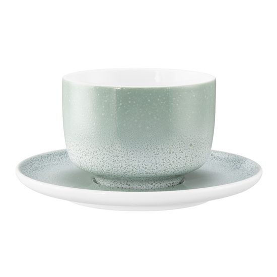 Šálek 350 ml BEZ OUŠKA na mléko / latté / polévku + podšálek 16 cm, Sento AURA home - máta, porcelán Seltmann