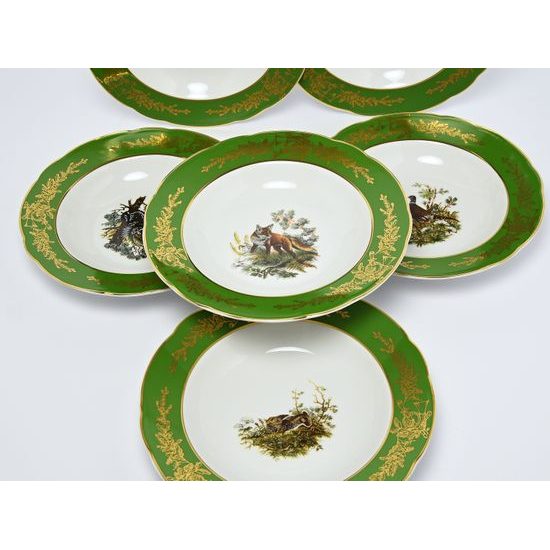 Plate - Deep set for 6 pers. 23 cm, Mary-Anne, Green Hunter, Leander 1907