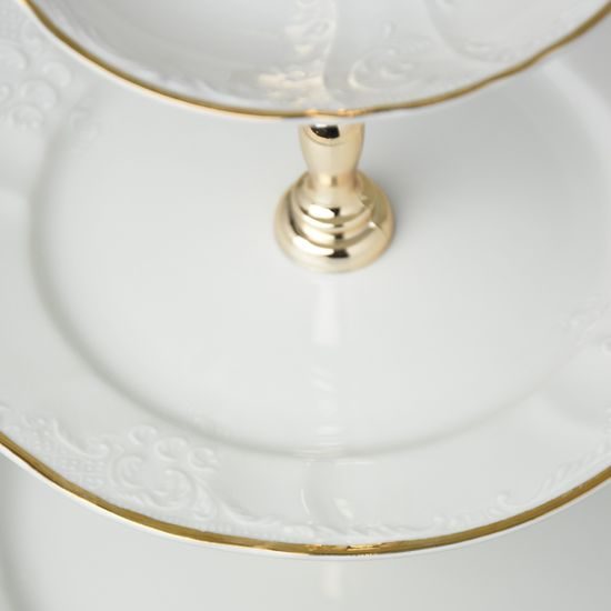 Gold band: Cake stand 3 pcs. 34 cm, Thun 1794 Carlsbad porcelain, BERNADOTTE