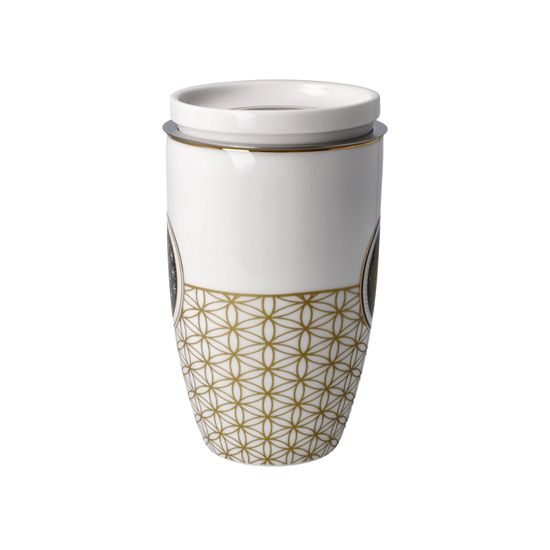 Tea Cup 0,45 l with Lid and Strainer Flower of Life White, 11,5 / 8 / 14 cm, fine bone china, Lotus, Goebel