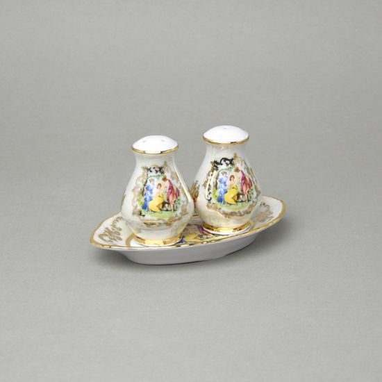 Slánka + pepřenka + podnůsek, Tři Grácie, porcelán QueensCrown