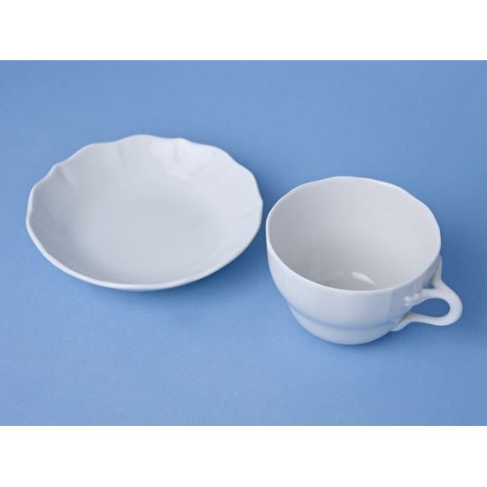 Cup and saucer B plus B 0,21 l / 14 cm for coffee, white rokoko, Cesky porcelan a.s.