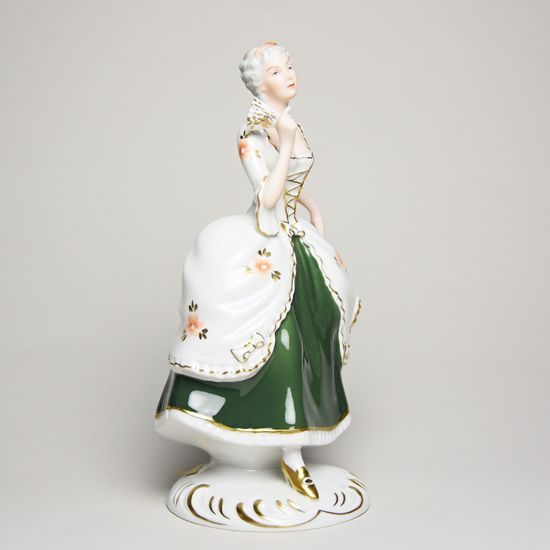 Lady with fan, Green, 13 x 10 x 20,5 cm, Color, Porcelain Figures Duchcov