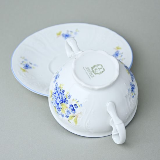 Cup for soup 275 ml and saucer 18 cm, Thun 1794 Carlsbad porcelain, BERNADOTTE Forget-me-not-flower