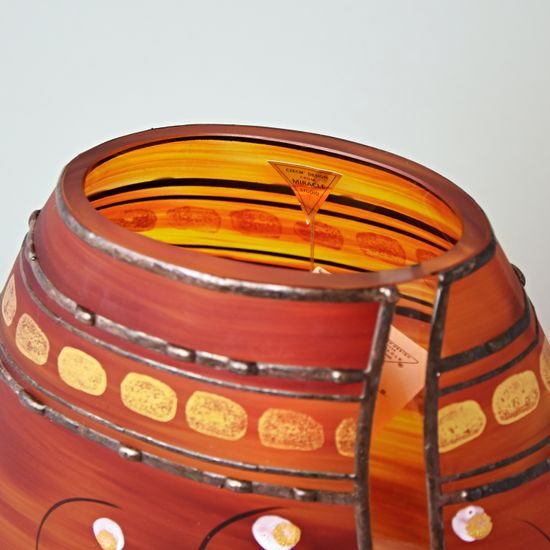 Studio Miracle: Orange-red Vase, 25 cm, Hand-decorated by Vlasta Voborníková