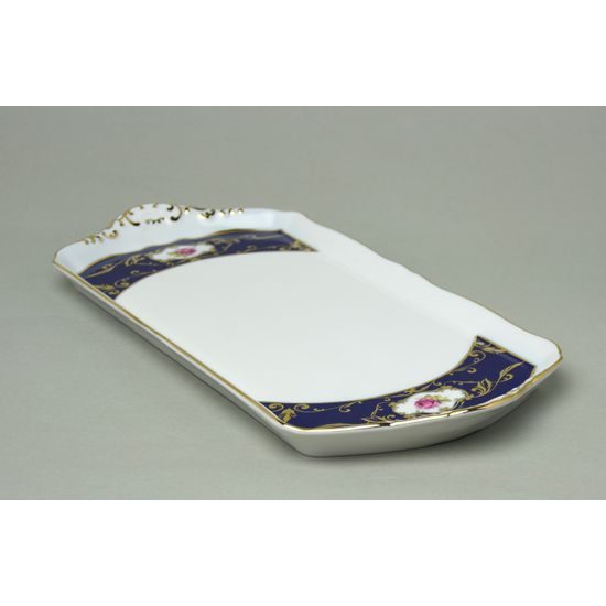 440: Platter 38 x 17 cm, Sonáta, cobalt + roses + gold, Leander Loučky